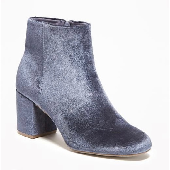 Old Navy Blue Steel Velvet Ankle Boots Size 7 - Picture 7 of 14